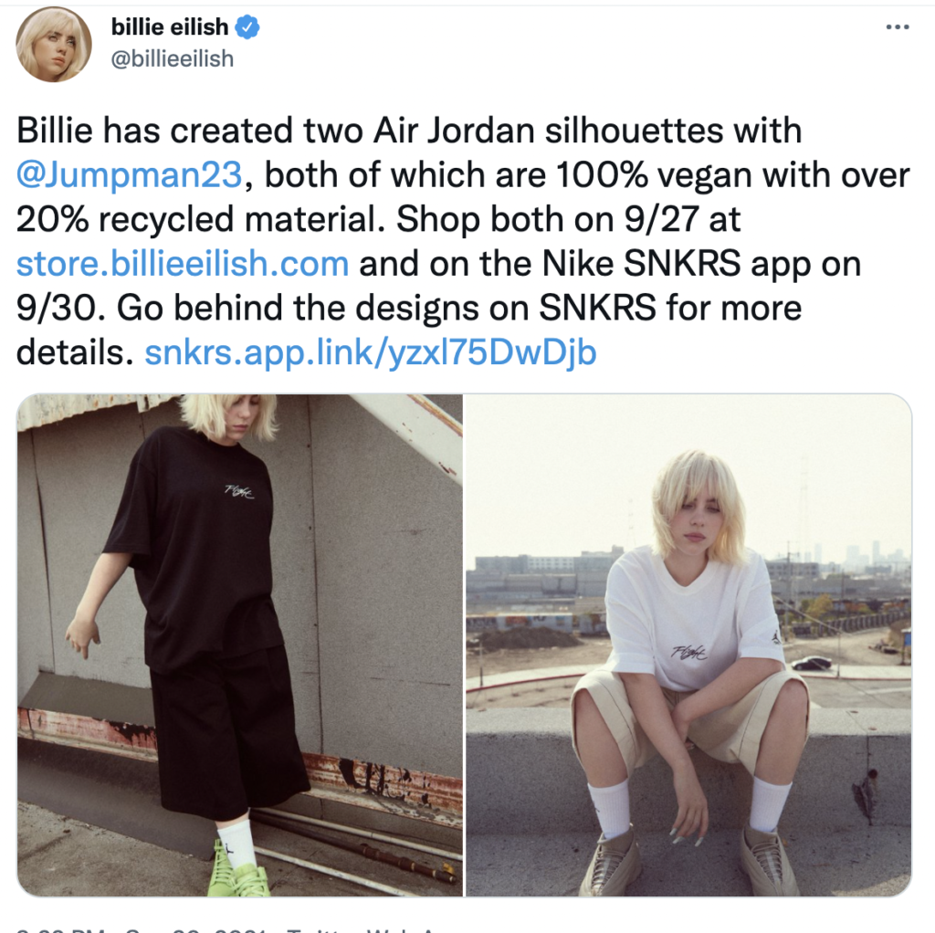 Singer Billie Eilish collabs with Nike Jordans
